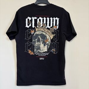 Supply & Demano men's size S black crown graphic short sleeve Tee